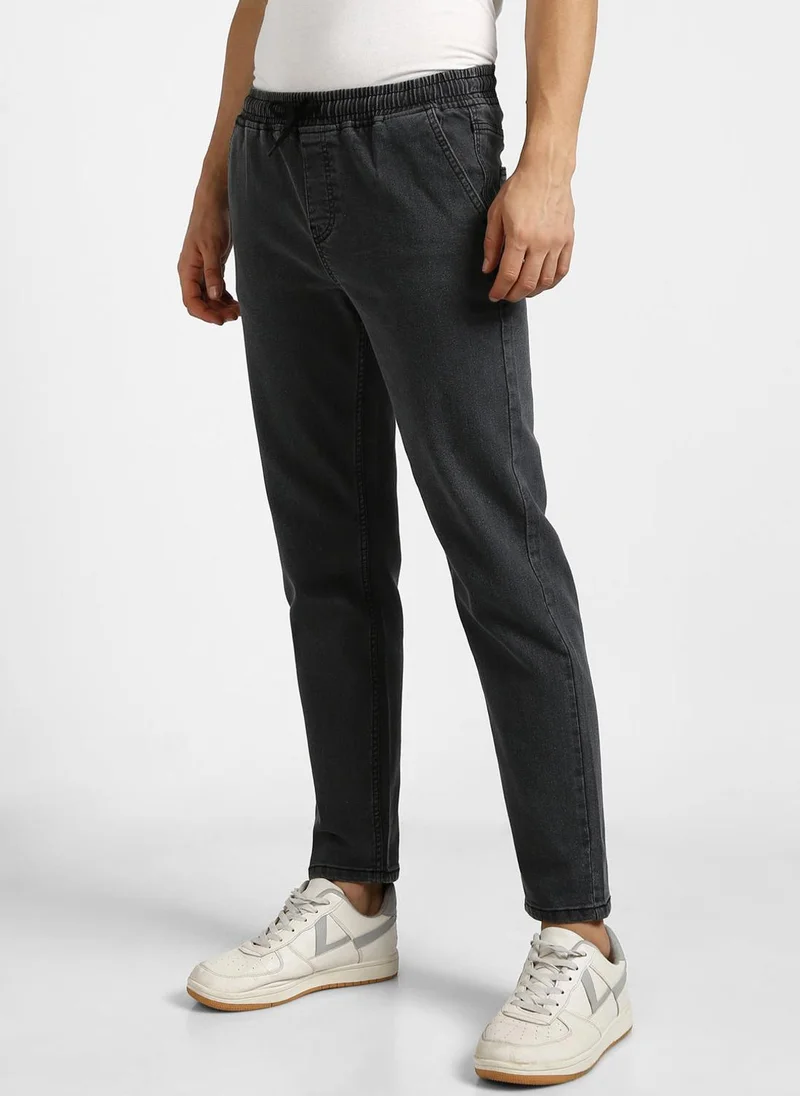 أوربانو فاشن Urbano Fashion Men's Dark Grey Regular Fit Washed Jogger Jeans Stretchable